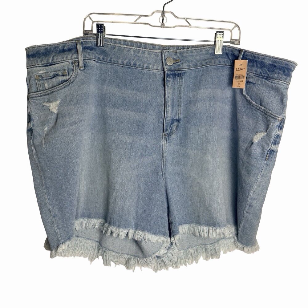 LOFT PLUS Women's Denim Shorts Size 26 Plus Cut Off Raw Hem Light Wash NEW W/TAG
